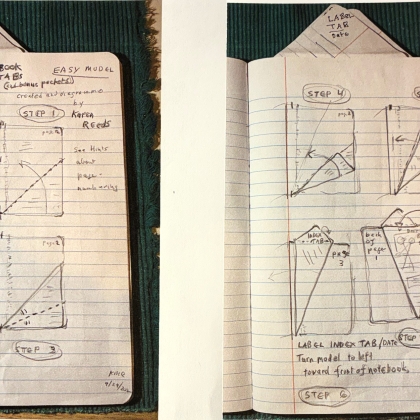 Diagrams for Composition Book with Index Tabs  Steps 1-3 on left. Steps 4-7 on right